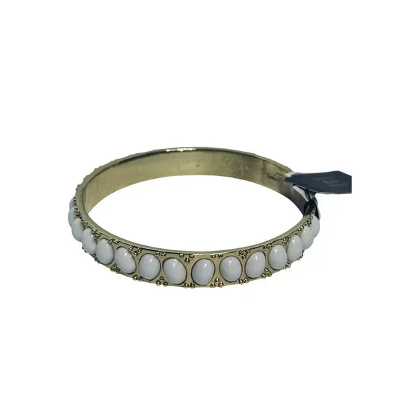 Pair Of Graziano Gold Tone Bangle Bracelets - Coral And White (6211) - Picture 5 of 6